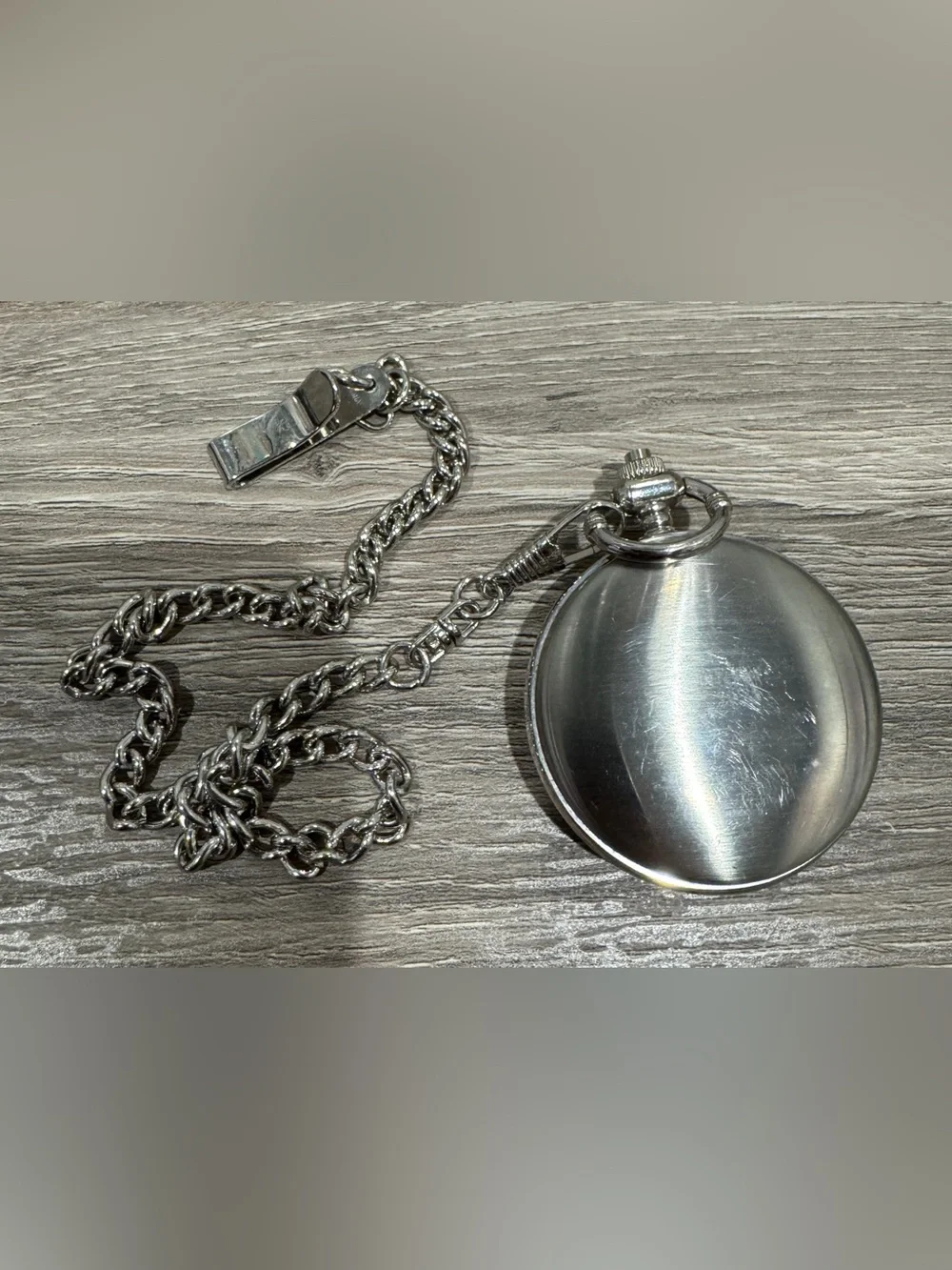 Silver Pocket Watch with Train Motif and Chain - Men Accessories